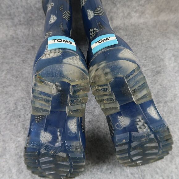 Toms Shoes Womens 7 Rain Boots Rubber Print Pull On Cabrilla Round Toe Blue Tall - Picture 14 of 15